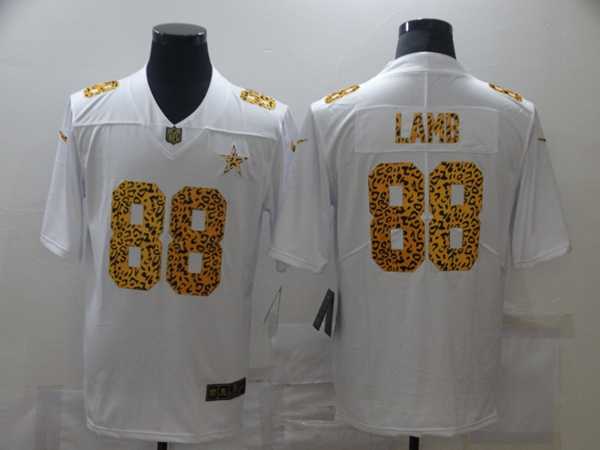 Mens Dallas Cowboys #88 CeeDee Lamb 2020 White Leopard Print Fashion Limited Football Stitched Jersey Dzhi